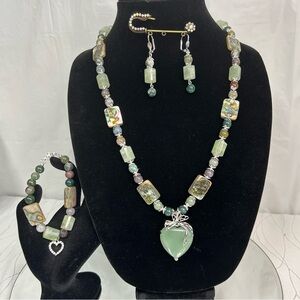 Aventurine, Aquamarine & Indian Agate Gemstones Jewelry Set